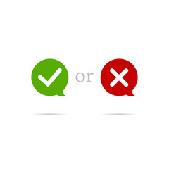 Poster - question, yes and no. green check mark and red cross in round icons on the white background. eps 10 