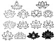 Set of stylized lotus. Collection of logos lotus flowers for the school of yoga and meditation. Black-white vector illustration. Tattoos.