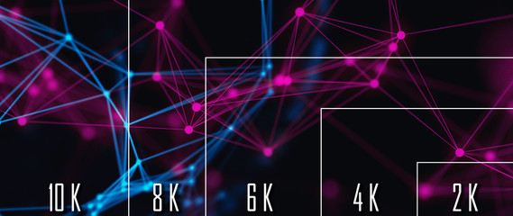 Wall Mural - 10K/ 8K/ 6K / 4K / 2K tv resolution display with comparison of resolutions. 3D render