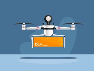 Safe no contact air delivery drone with two propellers isolated vector image. Unmanned aerial vehicle carrying square box package to customer. Innovative technologies in retail and shipment.