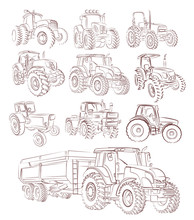 A Big Set Of Tractor Sketches. 