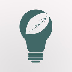 Poster - Sustainable energy. Outline illustration of light bulb and leaf on white background