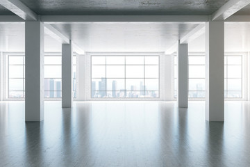 Modern concrete white interior with columns