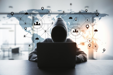 Poster - Hacker using laptop with remote work interface