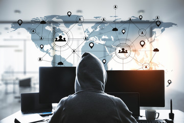 Poster - Hacker using computer with remote work interface