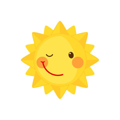  Funny winking Sun icon in flat style isolated on white background.