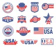 American labels. Made in usa seal badges design. Patriotic logo or stamp. Isolated tags with flag of america and star symbols vector set. American quality product, banner made in usa illustration