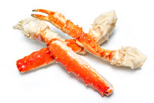 Alaskan King Crab Isolated On White Background, Cooked Organic Alaskan King Crab Legs On White,