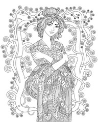 Wall Mural - Coloring book for adults with beautiful lady in the empire style