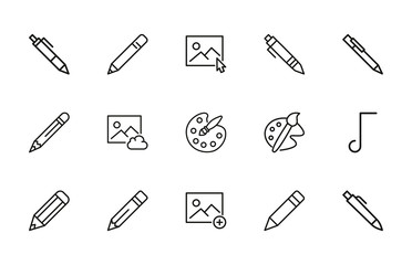 Poster - Set of art related vector line icons.