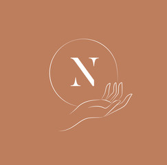 Wall Mural - logo design template in trendy linear minimal style. vector abstract hands. abstract symbol for orga