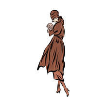 Vintage Lady In Winter Clothes. Woman In A Brown Coat. Elegance Style. Fashion Retro Style. 