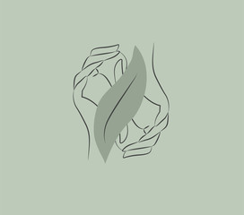 Wall Mural - logo design template in trendy linear minimal style. vector abstract hands. abstract symbol for orga