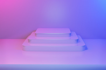 Aufkleber - Abstract Empty Square Pedestal in Blue Pink vibrant light Stage for present content advertising banner product design mockup. 3D illustration
