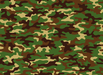 Wall Mural - Seamless classic camouflage pattern. Camo fishing hunting vector background. Masking green brown beige color military texture wallpaper. Army design for fabric paper vinyl print