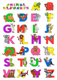 Fototapeta Pokój dzieciecy - Zoo animal alphabet. Letters from A to Z. Cartoon cute animals isolated on white background. Different animals ABC. For children education and foreign language study. Alligator, bear, camel, duck etc.