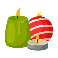 Sticker - Candles and Bauble Ball, Christmas and New Year Symbol, Traditional Holiday Decoration Vector Illustration