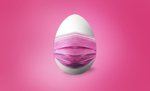 White Easter Egg With Pink Mask On Blue Backgroung