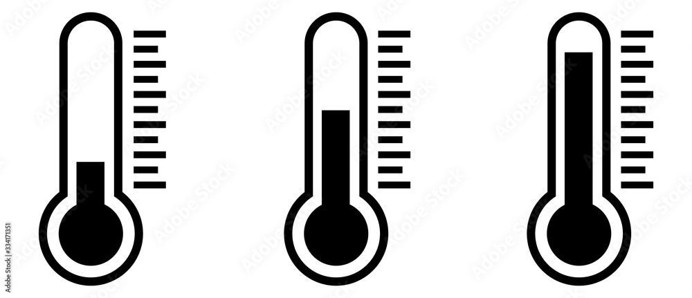 Temperature Symbol Set .Three vector thermometer showing the temperature . Thermometer icon. - obrazy, fototapety, plakaty 