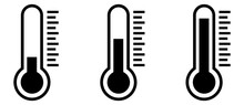Temperature Symbol Set .Three Vector Thermometer Showing The Temperature . Thermometer Icon.