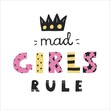 Colorful Mad girls rule lettering,yellow and pink simple letters,scandinavian style.Funny naive kids drawing