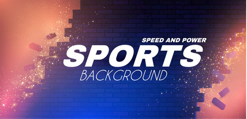 Wall Mural - abstract sport background with brocken brick wall and motion light effects.
