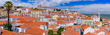 Panorama Of The City & Tagus River From Miradouro De Santa Luzia, An Observation Deck In Lisbon, Portugal