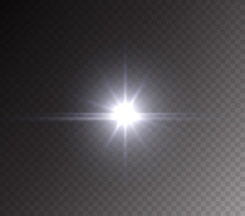 Wall Mural - camera flash light effect isolated on transparent background. white flashlignt, flare, projector ray