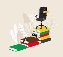 Fototapete - Vacant job. Business and self education, books and business people. Woman man want to take work vector concept