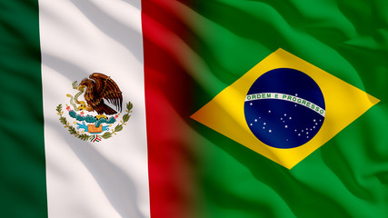 Wall Mural - Waving Mexico and Brazil Flags