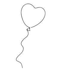 Wall Mural - Heart shaped balloon. Continuous drawing line art style. Simple minimal sketch flat design. Symbol of love logo vector illustration.