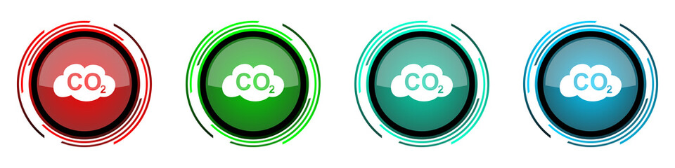 Poster - Carbon dioxide round glossy vector icons, set of buttons for webdesign, internet and mobile phone applications in four colors options isolated on white background