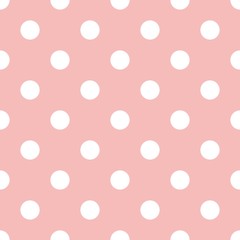 Wall Mural - Pink and white polka dot seamless pattern