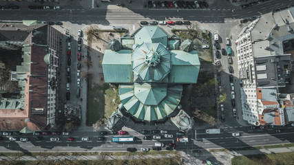 Aerial view of St. Lukas church in Munich in Bavaria, Germany.