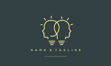 A Line Art Icon Logo Of A 2 Light Bulbs With Heads