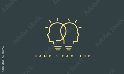 Fotografía A line art icon logo of a 2 light bulbs with heads