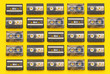 © rgvc - Retro cassette tapes in a row over colorful yellow background