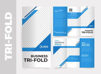 Wall Mural - Business tri-fold brochure design template, Modern cover brochure flyer design template. Layout with modern photo and abstract background. Creative concept folded flyer or brochure.