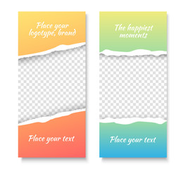Wall Mural - social media stories gradient background set. tear paper insta story color backgrounds with transpar