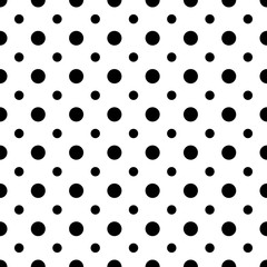 Poster - polka dots. black and white seamless pattern. simple background with big and small pot. dotted ornam