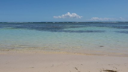 Wall Mural - tropical beach and lagoon on sunlight in the summer, blue turquoise sea background