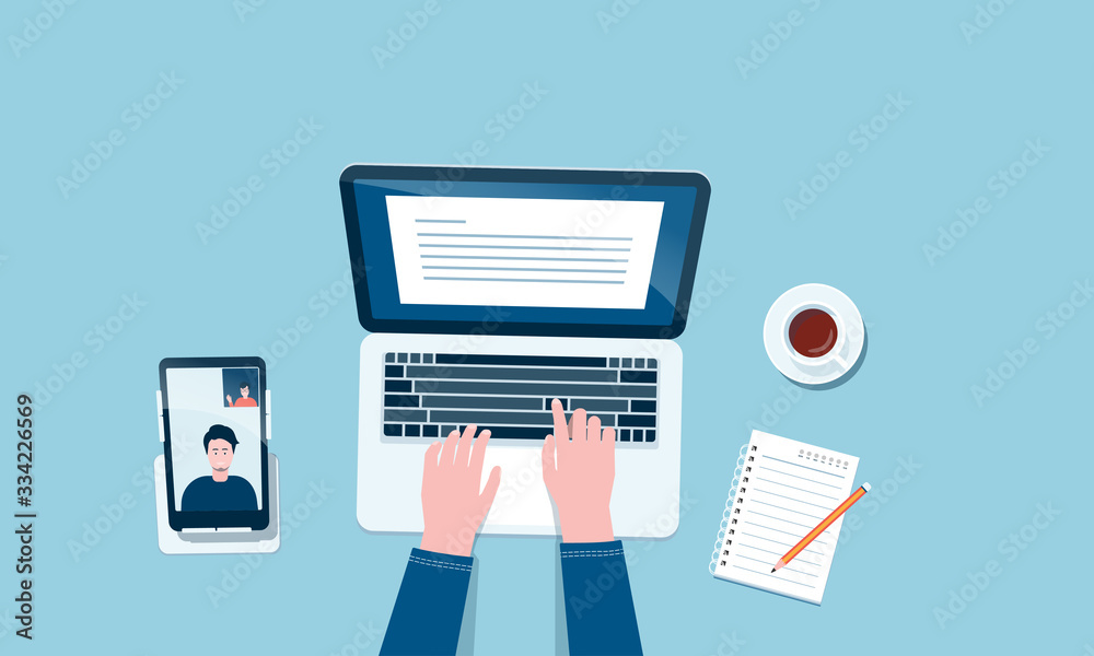 flat vector work from home workplace concept and business smart working online connect anywhere  concept - obrazy, fototapety, plakaty 