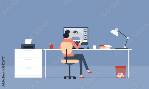 Cuadros en Lienzo flat vector work from home workplace concept and business smart working online c