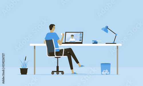 Fotomural flat vector work from home workplace concept and business smart working online c