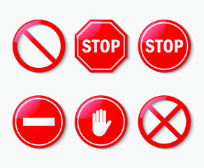 red stop sign. no sign icon set isolated on white background. illustration vector.