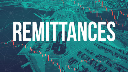 Remittances theme with US shipping port in Oakland, CA