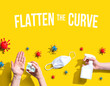 Flatten the Curve theme with hygiene and viral objects