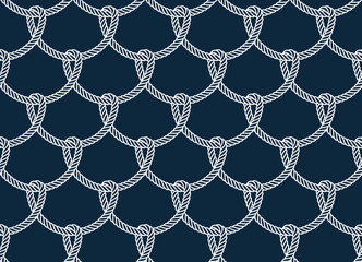 Wall Mural - Vector rope, fishing net, seamless. Blue background.