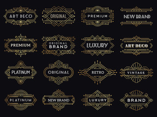 Wall Mural - Vintage labels. Art deco luxury banners antique restaurant graphic elements logo framed vector. Ornament graphic label, logo antique decoration illustration