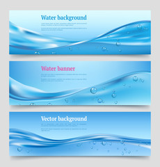water splashes banners. liquid flowing waters with bubbles water purifier vector clean eco concept. 